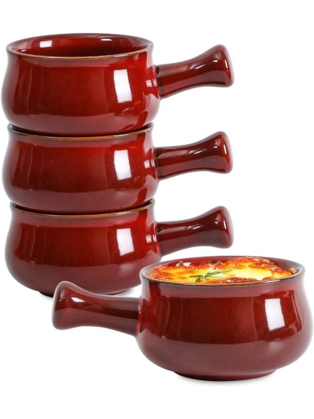 Set of 4 Chip Resistant French Onion Soup Bowls with Handles - 26 oz, Microwave